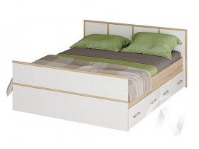 Двуспальная кровать 1,4м Сакура (дуб сонома/белый) в Новотырышкино - novotyryshkino.mebel-nsk.ru | фото