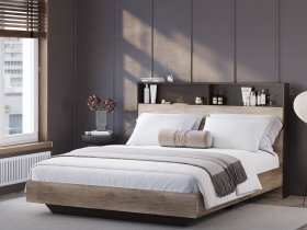 Кровать двуспальная 1,6м КР-16 Энигма (венге/дуб каньон) в Новотырышкино - novotyryshkino.mebel-nsk.ru | фото