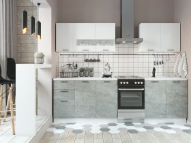 Кухонный гарнитур Дуся 2,0 м (белый глянец/цемент) в Новотырышкино - novotyryshkino.mebel-nsk.ru | фото
