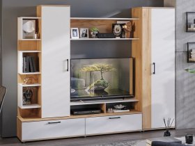 Стенка «Дакота» (дуб крафт золотой/белый ясень) в Новотырышкино - novotyryshkino.mebel-nsk.ru | фото