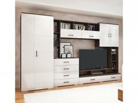 Стенка Коста МДФ (дуб венге/белый глянец) в Новотырышкино - novotyryshkino.mebel-nsk.ru | фото