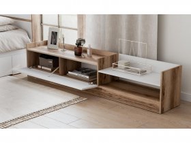 Тумба под ТВ Брауни (дуб делано/белый) в Новотырышкино - novotyryshkino.mebel-nsk.ru | фото